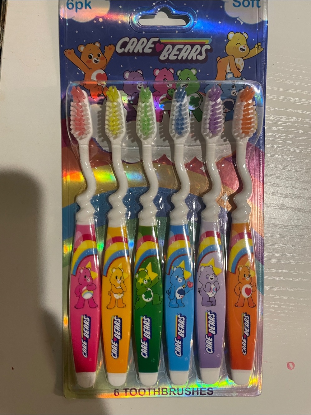 Care Bears Rainbow Handle Toothbrushes - Pink Yellow Green Blue Purple Orange